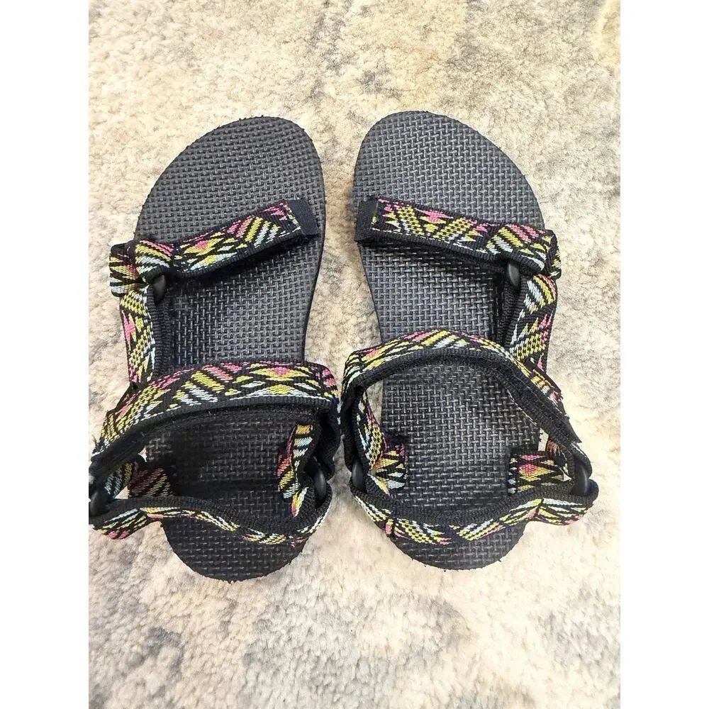 Teva Original Universal Sandal - Black Pink Yellow Blue Kids Sz 12 NEW